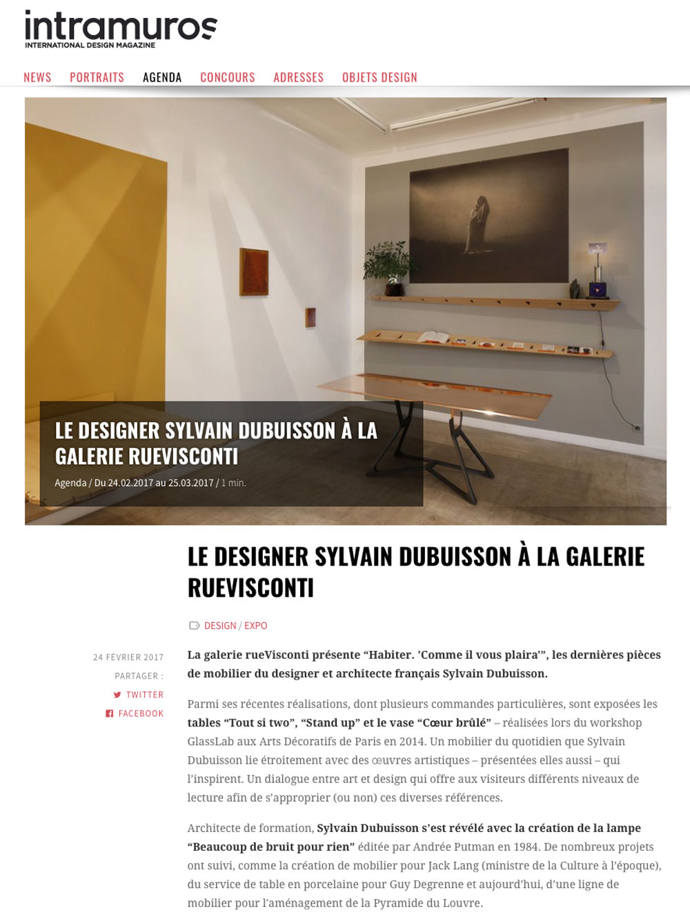 Article sur l"exposition de Sylvain Dubuisson dans INTRAMUROS